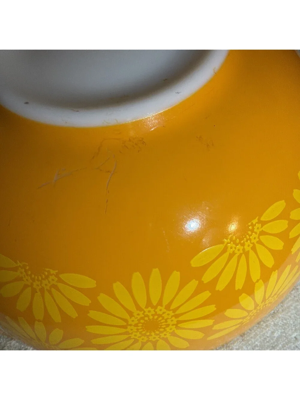 Pyrex 444 4 Qt Cinderella Mixing Bowl Orange Floral White Interior Glass